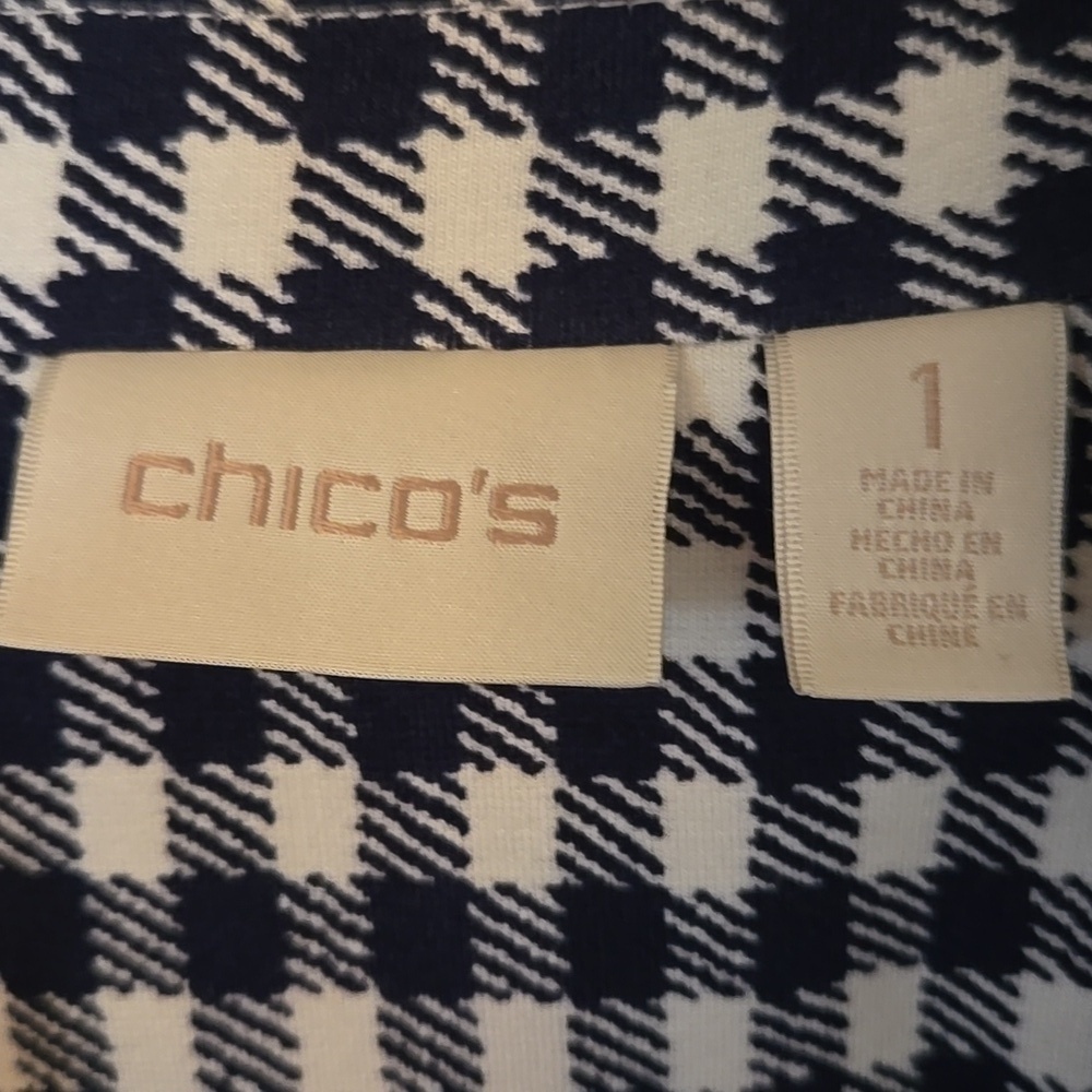 Chico's |  Blue Gingham Moto Jacket Asymmetrical Zip Jacket Size 1 Medium - Picture 8 of 11